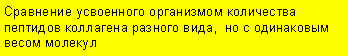 Подпись: Сравнение усвоенного организмом количества пептидов коллагена разного вида,  но с одинаковым весом молекул